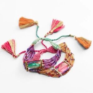 New Zara Two Orange Purple Multicolored Beaded Bracelets 4340/206